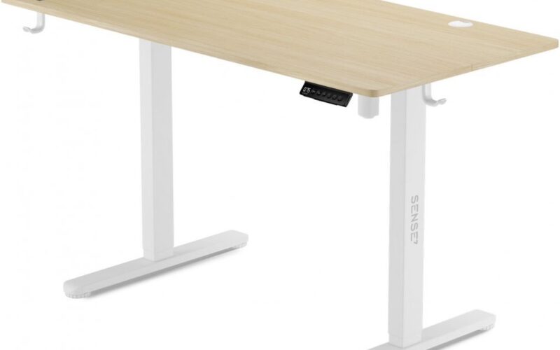 SENSE7 NOJO Bureau Computerbureau Gamingbureau 140 x 70 cm Elektrische Hoogteverstelling Geheugenfunctie Hoofdtelefoonhouder Kabelopbergsysteem wit / lichtbruin