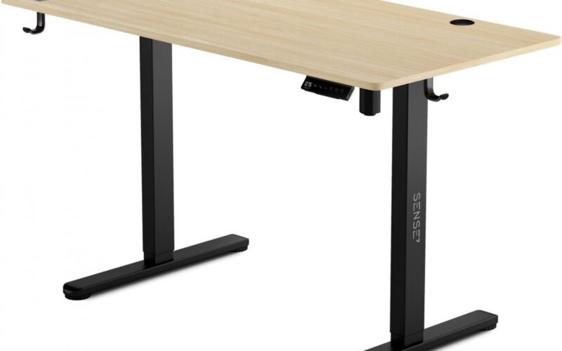 SENSE7 NOJO Bureau Computerbureau Gamingbureau 140 x 70 cm Elektrische Hoogteverstelling Geheugenfunctie Hoofdtelefoonhouder Kabelopbergsysteem zwart / lichtbruin