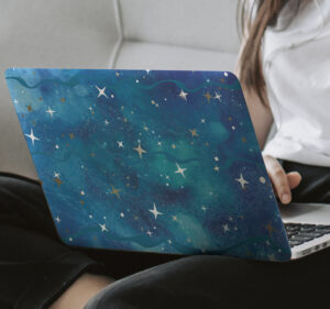 Stickers voor laptop Blauwe glitter met sterren