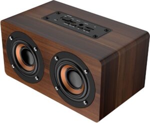 Stijlvolle Draadloze Retro Houten Bluetooth Speaker met FM Radio en Klok