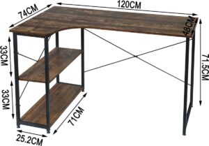 SureDeal® - Bureau - Vintage Hout - 2 Opbergplanken - 120x74x71.5 cm - Gaming - Bureau - Slaapkamer - Kantoor