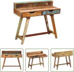 The Living Store Bureau massief gerecycled hout - Vintage Bureau - Bureaus Online Kopen - Industrieel Bureau - Tweedehands Bureau - Houten Bureau