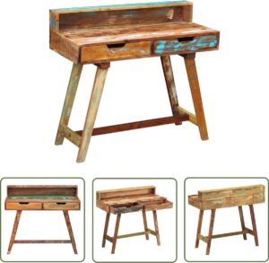 The Living Store Bureau massief gerecycled hout - Vintage Bureau - Bureaus Online Kopen - Industrieel Bureau - Tweedehands Bureau - Houten Bureau