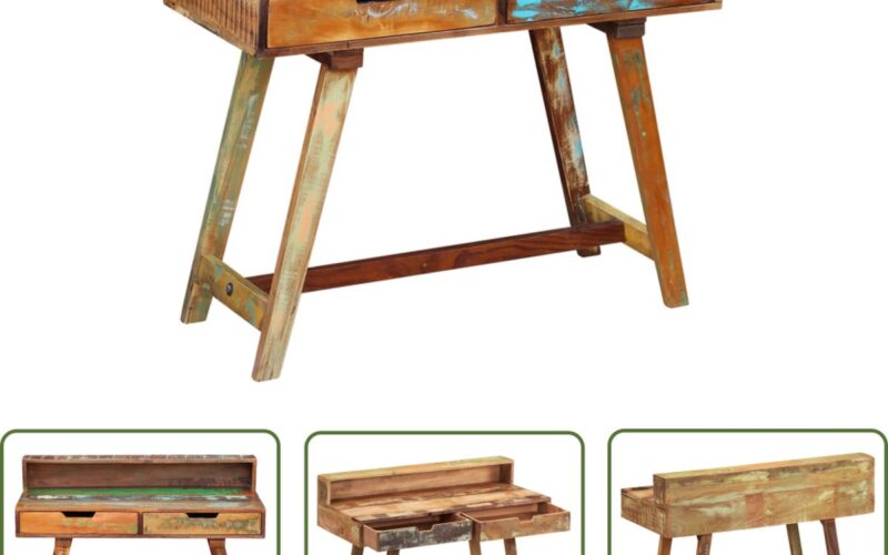 The Living Store Bureau massief gerecycled hout - Vintage Bureau - Bureaus Online Kopen - Industrieel Bureau - Tweedehands Bureau - Houten Bureau