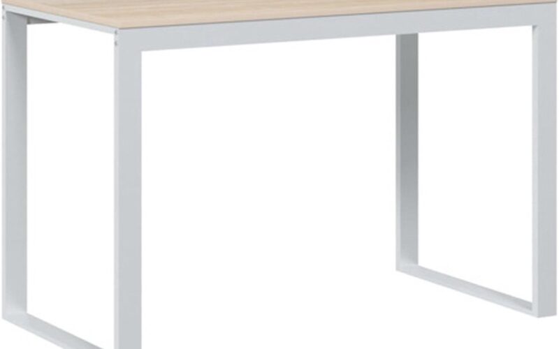 The Living Store Computerbureau 110x60x73 cm spaanplaat wit en eikenkleurig - Computerbureau - Bureaus - Industrieel Bureau - Houten Bureau - Witte Bureau