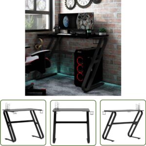 The Living Store Gamingbureau met ZZ-vormige poten 90x60x75 cm zwart - Gaming Bureau - Bureau Voor Gamers - Ergonomisch Bureau - Bureau Met Koptelefoonrek - Bureau Met Controllerrek