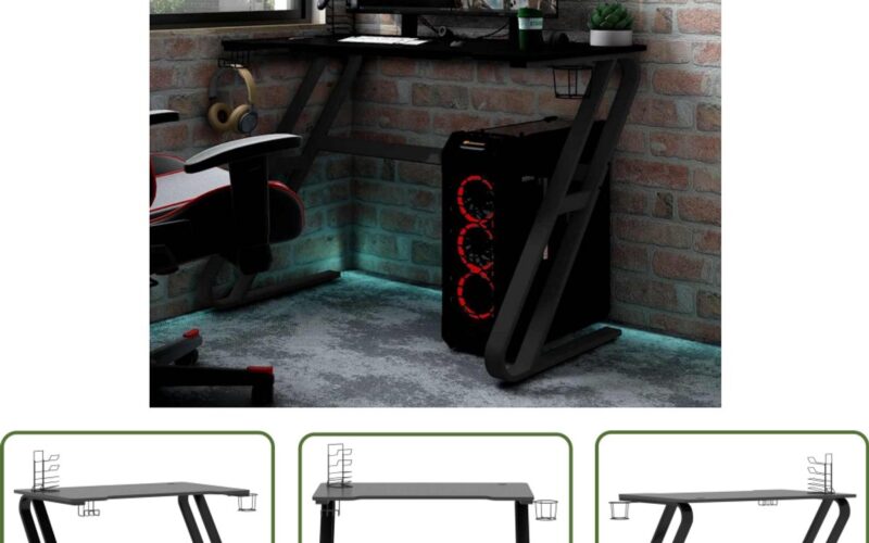 The Living Store Gamingbureau met ZZ-vormige poten 90x60x75 cm zwart - Gaming Bureau - Bureau Voor Gamers - Ergonomisch Bureau - Bureau Met Koptelefoonrek - Bureau Met Controllerrek