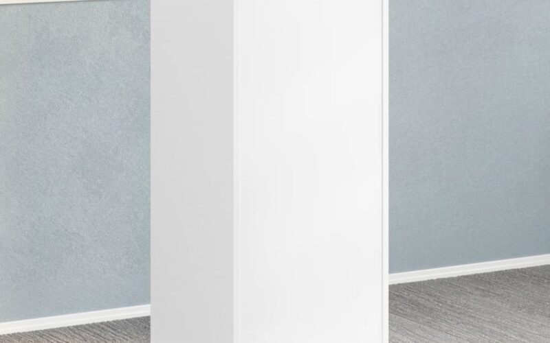 The Living Store Lessenaar met wielen en lade 55x55x107 cm bewerkt hout wit - Lessenaar - Bureau - Houten Bureau - Kantooraccessoires - Laptopstandaard