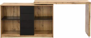 Vente-unique Uitschuifbaar bureau met draaibaar blad in 360° - Mdf - Naturel en zwart - PAVELO L 190 cm x H 76.5 cm x D 42 cm