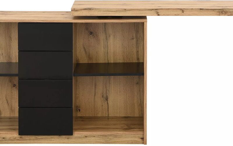Vente-unique Uitschuifbaar bureau met draaibaar blad in 360° - Mdf - Naturel en zwart - PAVELO L 190 cm x H 76.5 cm x D 42 cm