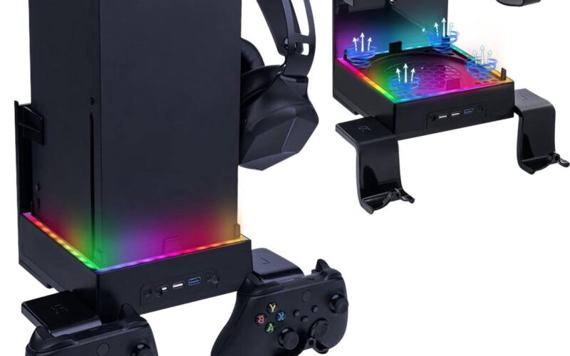 Wandhouder voor Xbox Series X - Koelventilator ondersteuning - RGB-led-koelsystemen - USB-poorten - Controller-houders.