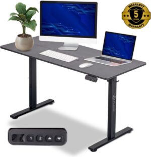 Zit Sta Bureau Elektrisch Verstelbaar - Incl. Geheugen Standen - Incl. Kabelgoot - 140 x 60 cm - Mat Zwart