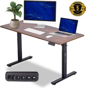 Zit Sta Bureau Elektrisch Verstelbaar - Incl. Geheugen Standen - Incl. Kabelgoot - 140 x 60 cm - Rustic Bruin