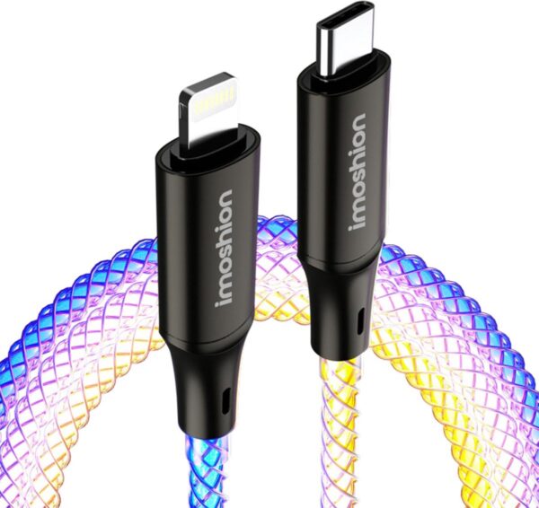 imoshion Kabel - Lichtgevende Kabel - Geschikt voor Lightning naar USB C - 1 meter - RGB - Oplader Kabel - Meerkleurig