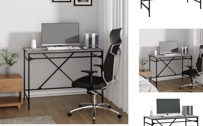 vidaXL Bureau - Bureaus - Computerbureau - Computertafel - Bureau 100x50x75 cm bewerkt hout en ijzer grijs sonoma eiken