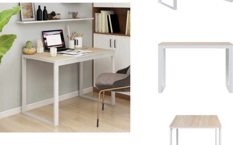 vidaXL Computertafel - Computertafels - Computerbureau - Bureau - Computerbureau 110x60x73 cm spaanplaat wit en eikenkleurig