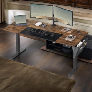 Elektrisch Zit-Sta Bureau - 70x160x(72-120) cm - In Hoogte Verstelbaar - 4 Geheugenstanden - Vintage Bruin/Zwart - Geluidsarm