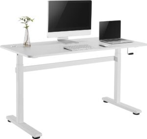 Ergo Office - Zit-sta bureau 140x60cm Handmatig in hoogte verstelbaar bureau max. 117cm | Ergonomische tafel Belastbaar tot 40kg Wit