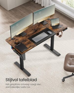GURU Elektrisch Zit-Sta Bureau - 60x140x(72-120) cm - 4 Geheugenstanden - Vintage Bruin/Zwart - Stil (