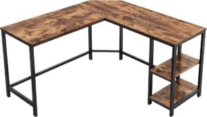 Hoppa! L-Vormig Bureau Met Planken - 138x138x75cm (BxDxH) - Zwart/Bruin - Metaal