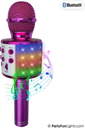 PartyFunLights - Karaoke Microfoon Bluetooth - Pink - Karaoke Set - Voor Kinderen en Volwassenen - Draadloos - 5 Stemvervormers - Echo - Met Speaker - LED Licht - Nederlandse Handleiding