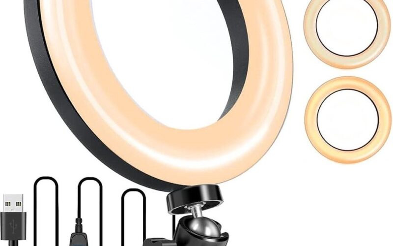 Ringlamp met 3 Lichtkleuren & 10 Helderheidsstanden 360° Draaibaar Tafelringlamp - Veerclip Klembaar voor YouTube Livestream Selfie Portret Volg Make-up 63 inch