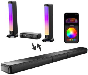 Soundbar - Soundbars voor TV en Theater - Soundbar met Subwoofer - 5.0ch - Sound Bar voor Smart TV - PC - Met RGB-verlichting - Afneembare - Met App-bediening - HDMI - ARC - OPT - AUX - EU Stekker - Zwart