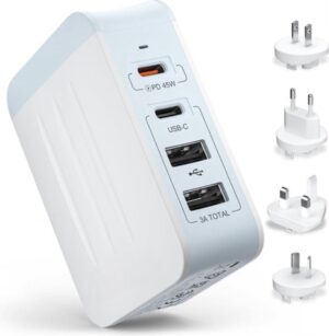 Universele Reisadapter - 45W USB-C Oplader - Geschikt Voor Wereldwijd Gebruik
